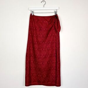 Lauren Ralph Lauren Women's Silk Linen Blend Wrap Long Skirt 14 Wine Red Color